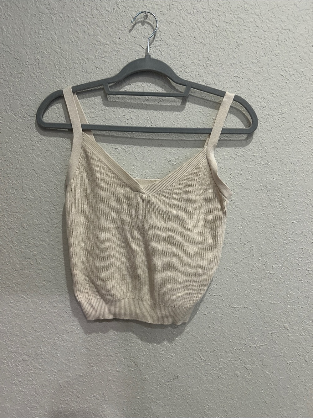 Brandy Melville Cream Ribbed V-Neck Knit Cami